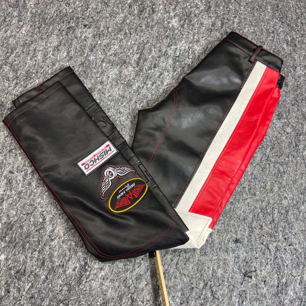 Forever 21 Men Faux Leather Moto Racing Pants Black Red White Size 29 Colorblock